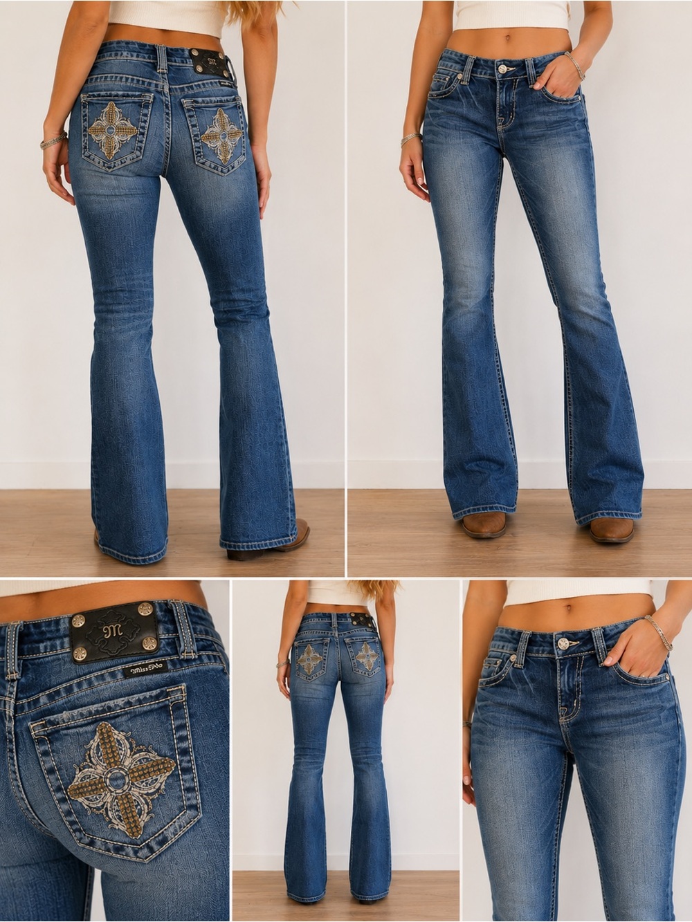 Miss Me Size 27 Bootcut Jeans Embellished Fleur De Lis Rhinestone Pockets Y2K